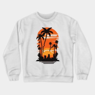 fantasy silhouette sunset palm trees city art Crewneck Sweatshirt